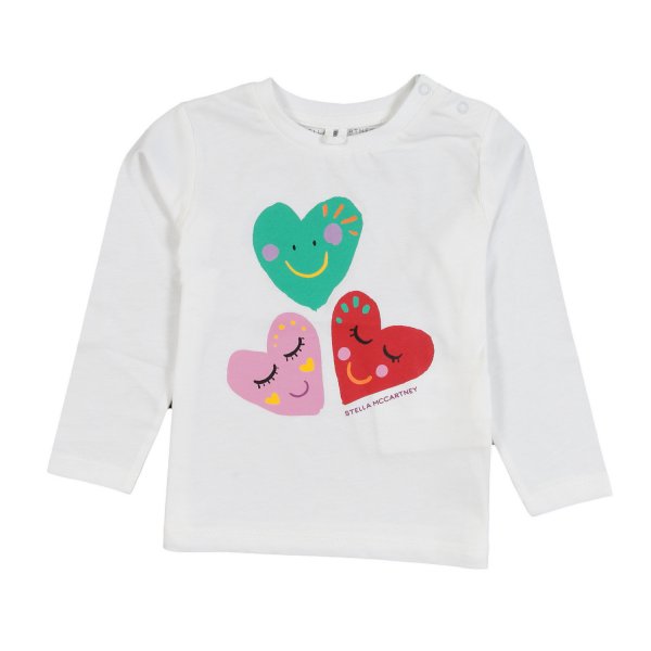 Stella Mccartney - Long white T-shirt with multicolor hearts for baby girls