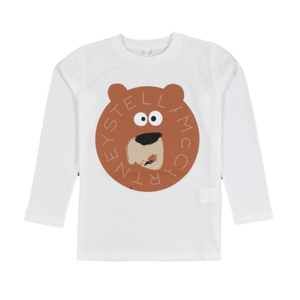 Stella Mccartney - T-shirt lunga unisex bianca con orso marrone