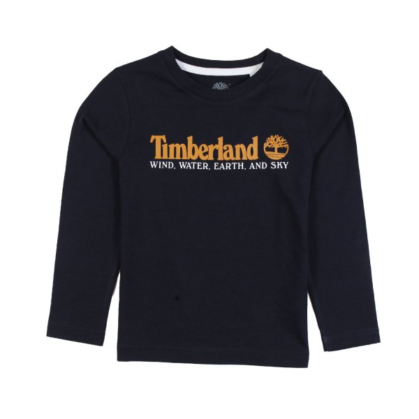 Timberland - T-shirt lunga blu con logo Timberland senape