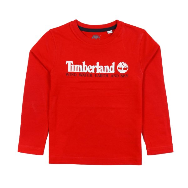 Timberland - T-shirt lunga rossa con logo Timberland bianco