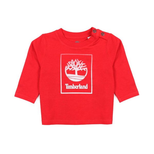 Timberland - T-shirt lunga rossa con logo sfumato bimbo