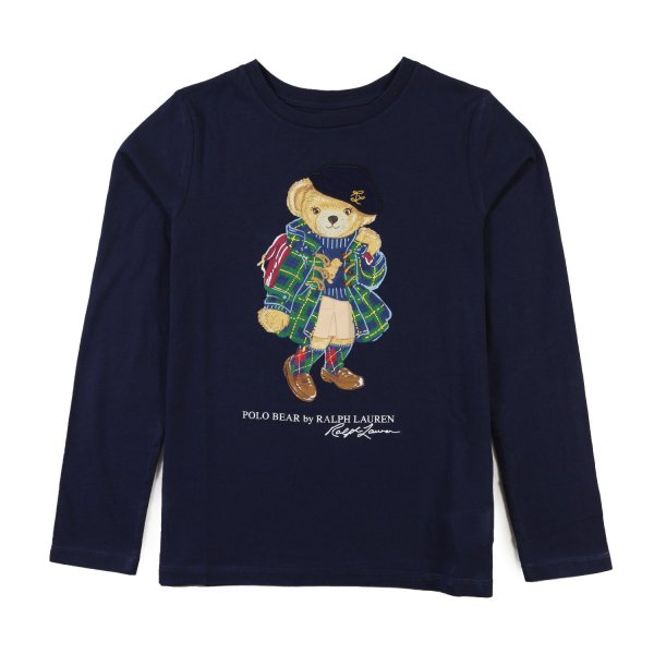 Ralph Lauren - T-shirt RL blu con Orsacchiotto tartan Bambina