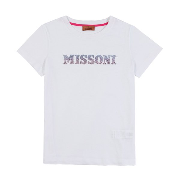 Missoni - T-shirt bianca con logo Missoni strass