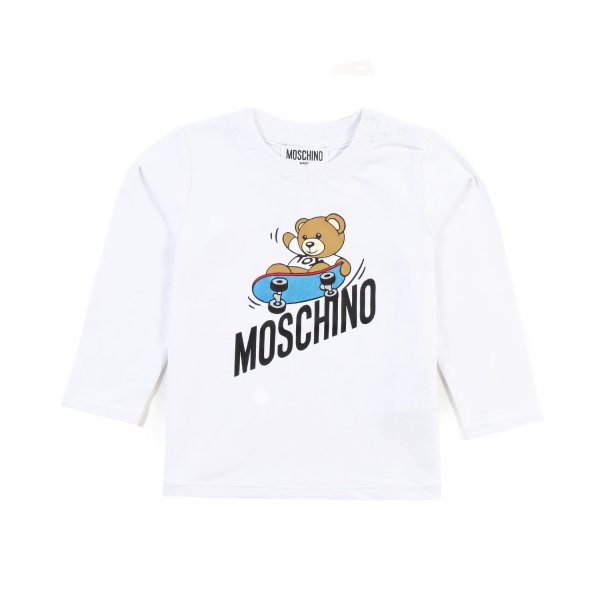 Moschino - T-shirt baby Moschino bianca con orsetto skater