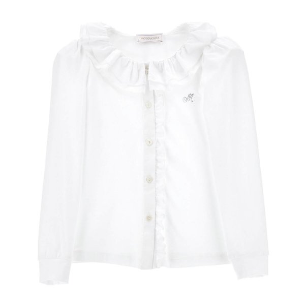 Monnalisa - White Jersey Shirt With Ruffles