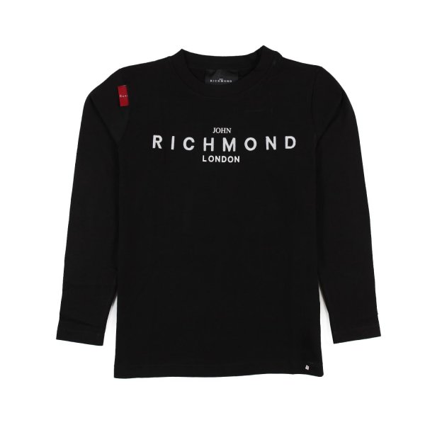 John Richmond - T-shirt lunga JRK nera con logo bianco