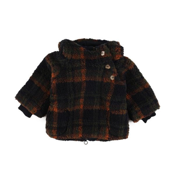 One More In The Family - Boi unisex navy and multicolor tartan teddy coat