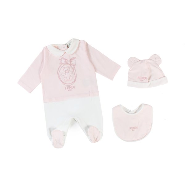 Fendi - Set tutina Fendi rosa e panna neonata