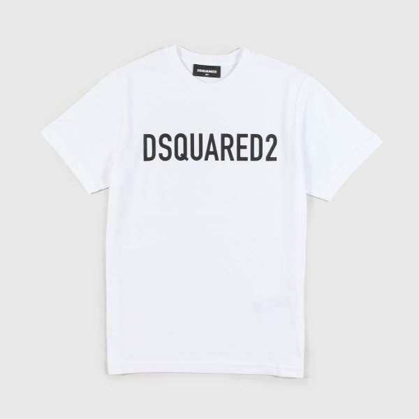 Dsquared2 - t-shirt bianca con scritta nera ragazzo
