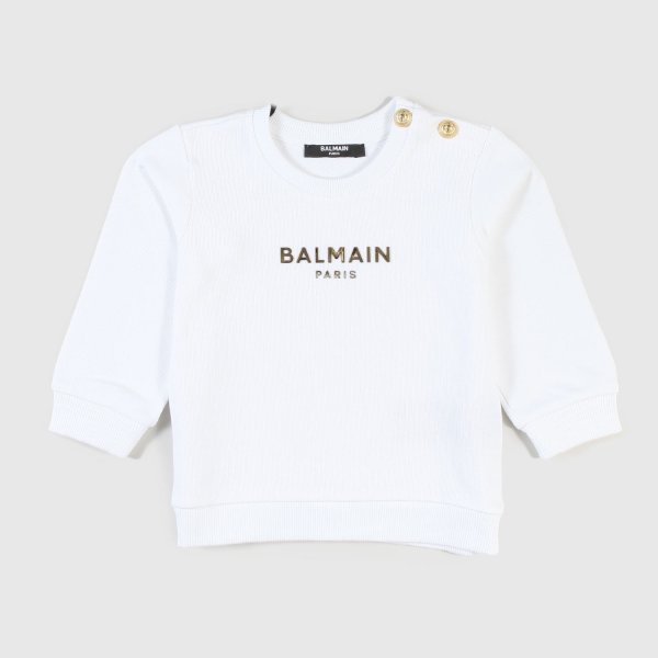 Balmain - White Sweatshirt With Golden Details For Girl