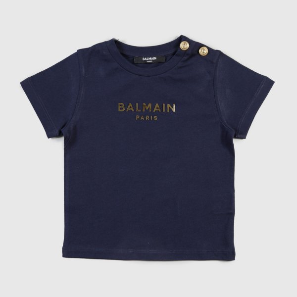 Balmain - Blue sweater with written detail and buttons for girls