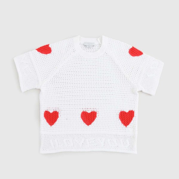 Stella Mccartney - White Shirt with Red Hearts for Girl