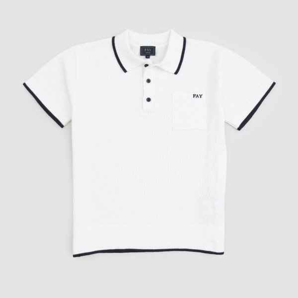 Fay Junior - White Polo Shirt with Blue Trim for Boy