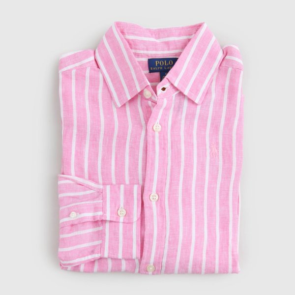 Ralph Lauren - camicia a righe rosa e bianche ragazzo