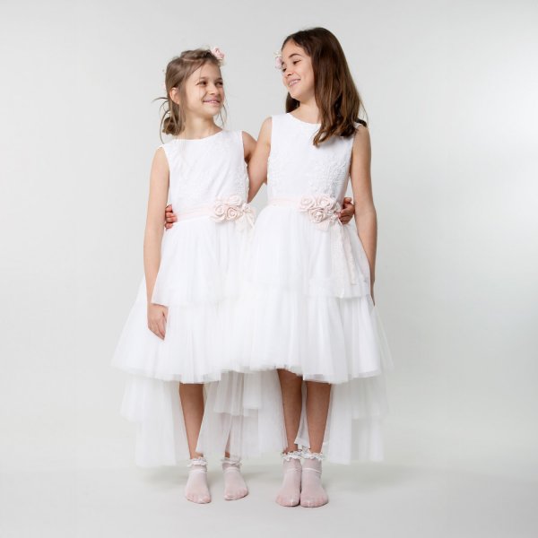 Mimilú - White dress with pink organza belt
