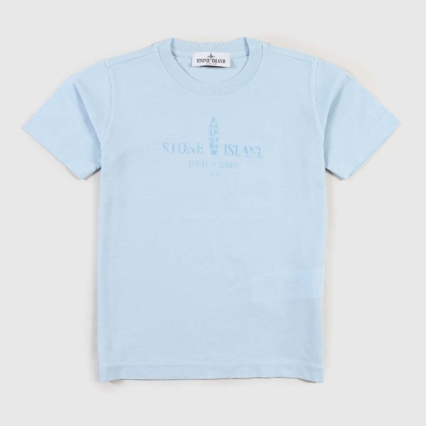 Stone Island - T-shirt celeste con stampe ragazzo