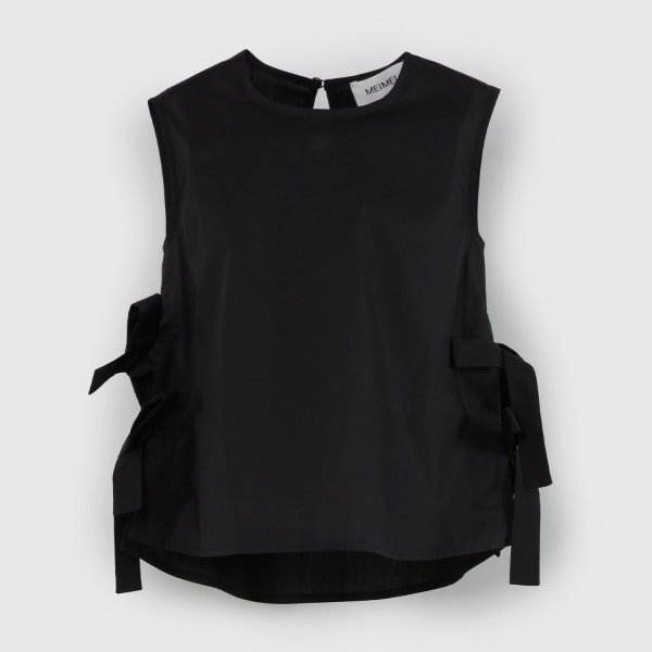 Meimeij - T-shirt smanicata nera fiocchi ragazza