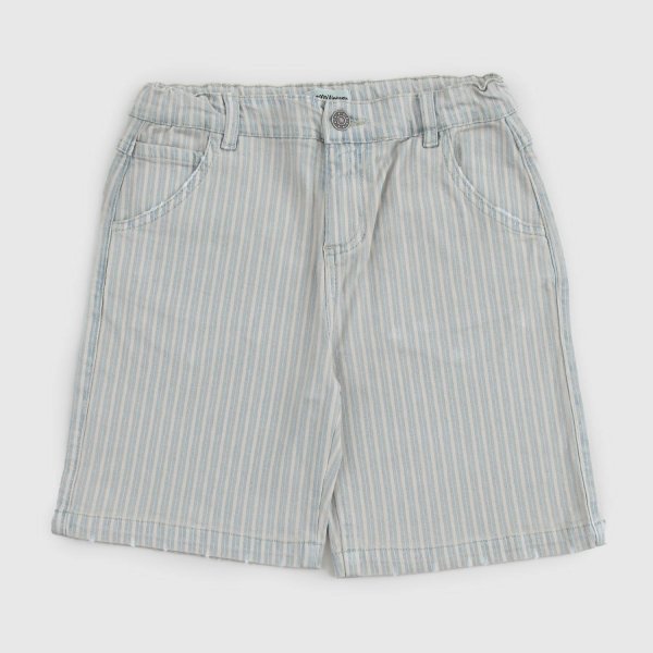 Tocotò Vintage - Beige Light Blue Striped Bermuda Shorts for Boys