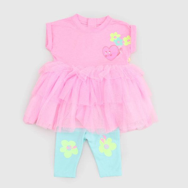 Billieblush - set abito rosa e pantaloncino verde neonata