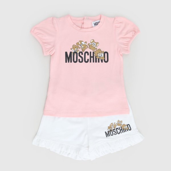 Moschino - completo maglia rosa pantaloncino bianco neonata
