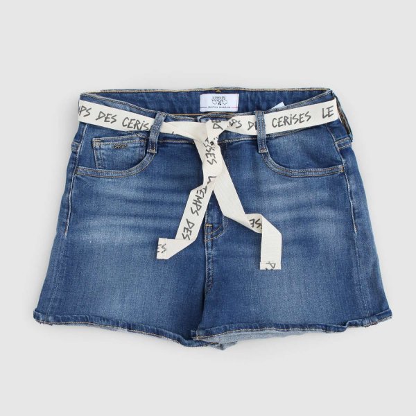 Le Temps Des Cerises - Blue Denim Shorts For Girls With belt