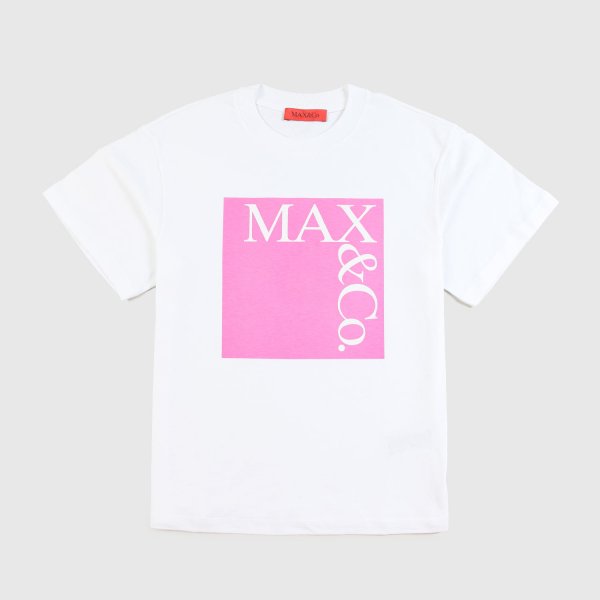 Max And Co - t-shirt bianca con stampa fucsia