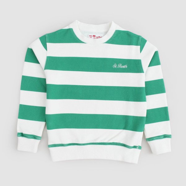 Mc2 Saint Barth - Boy's sweater with white and green stripes