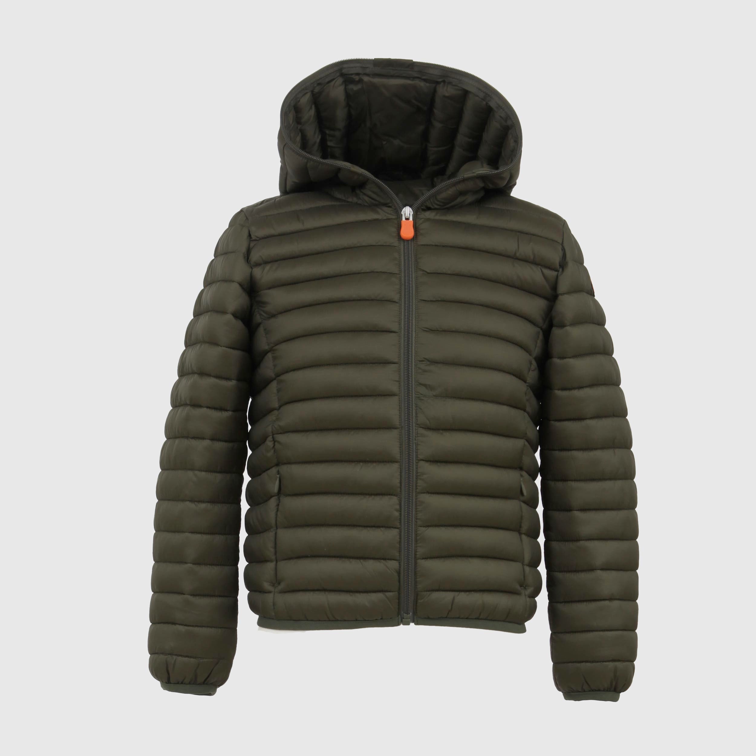 Piumino Verde Con Zip Arancione Firmato SAVE THE DUCK