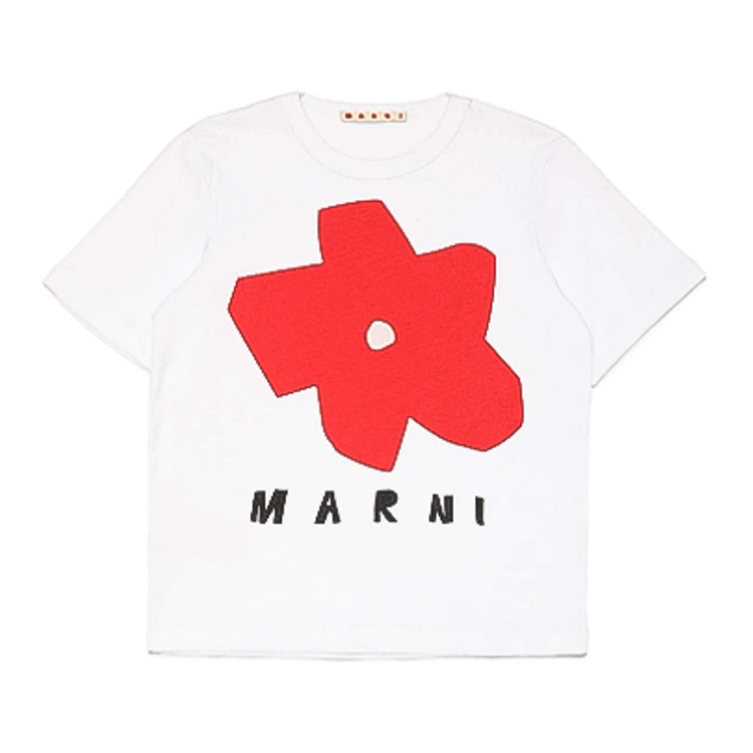 T-SHIRT BIANCA CON FIORE ROSSO BAMBINA E TEENAGER - annameglio.com abbigliamento moda