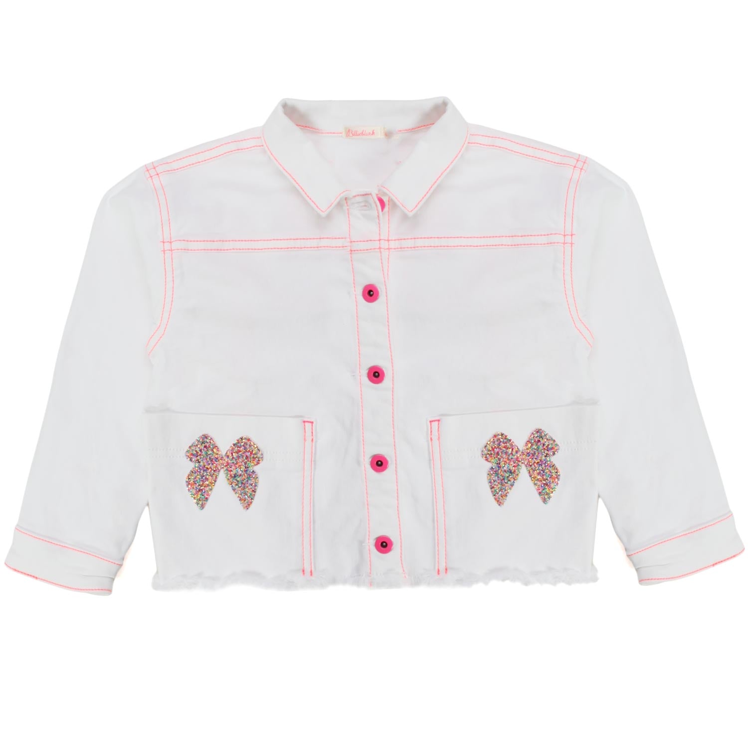 GIACCA DENIM BIANCA E ROSA FLUO BAMBINA - annameglio.com abbigliamento moda