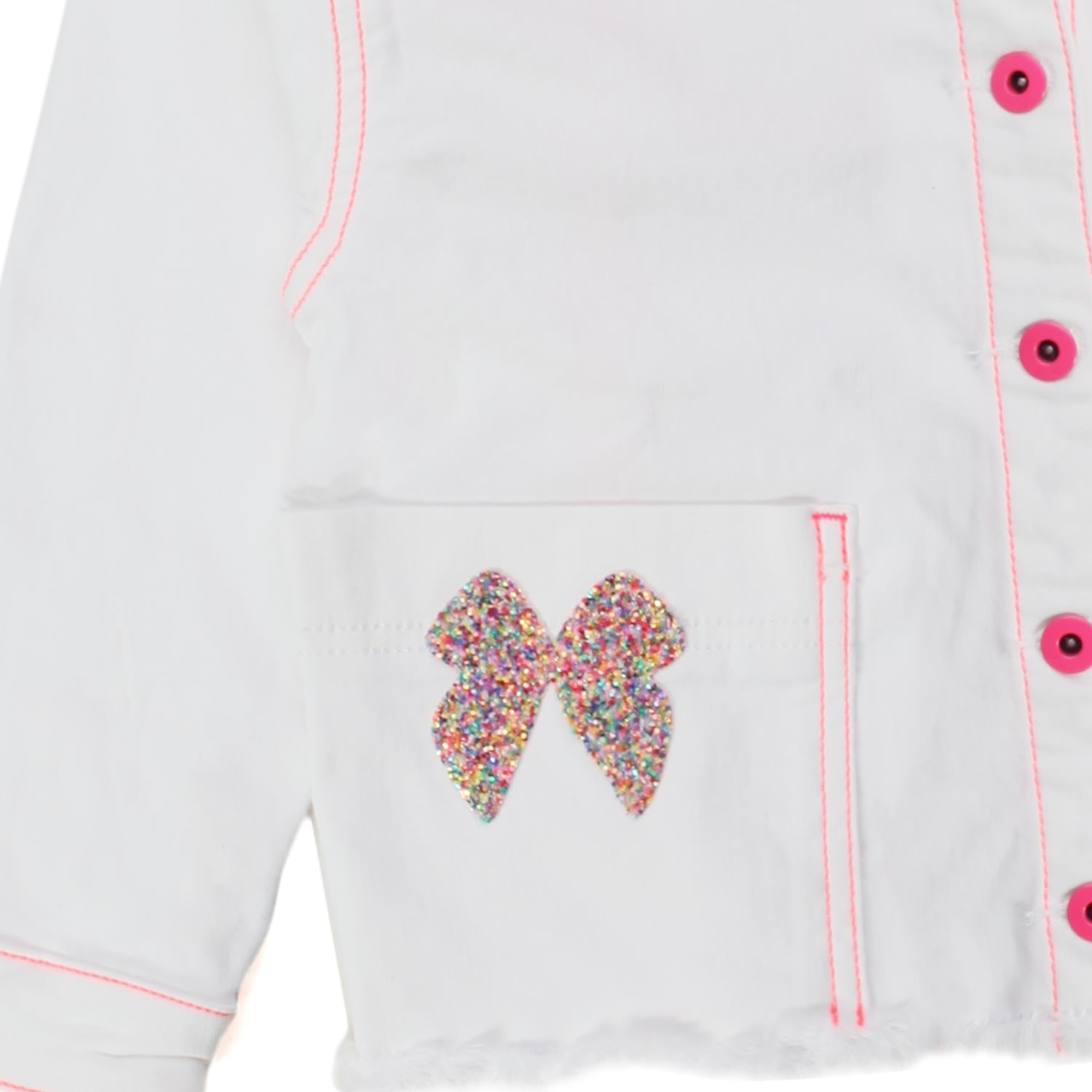 GIACCA DENIM BIANCA E ROSA FLUO BAMBINA - annameglio.com abbigliamento moda