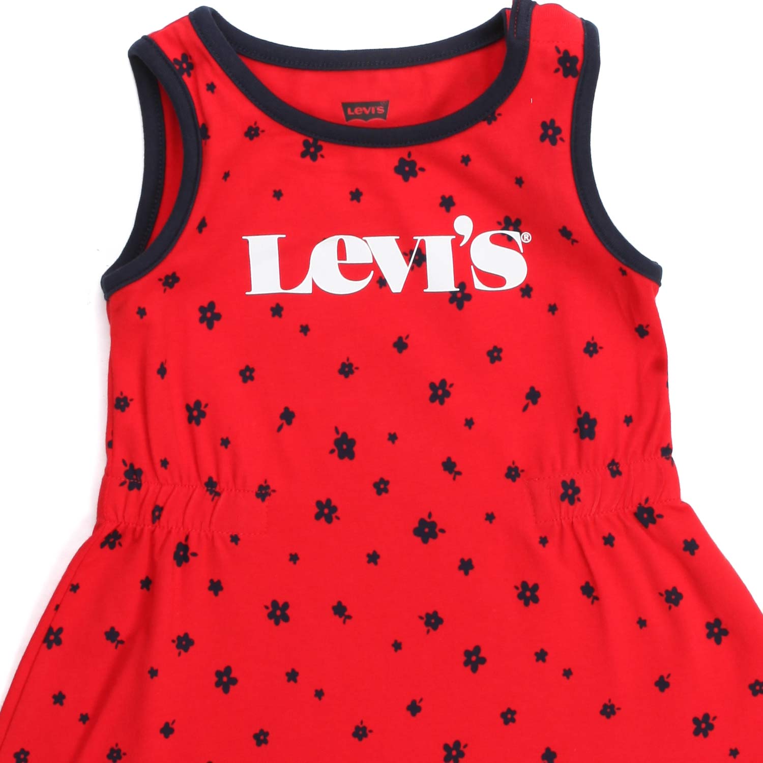 ABITO BIMBA ROSSO CON FIORELLINI BLU - annameglio.com abbigliamento moda