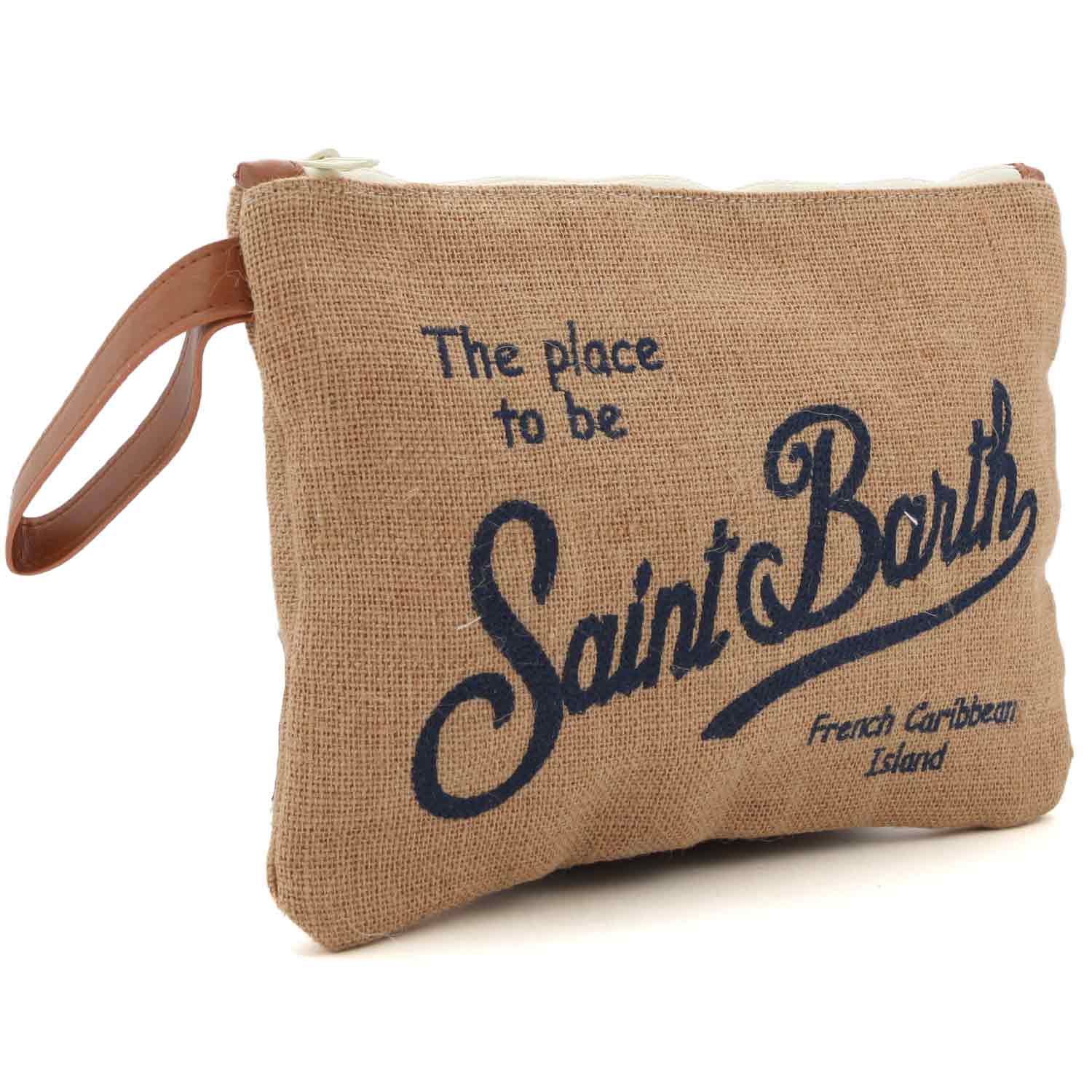 Pochette in juta logo ricamato - annameglio.com abbigliamento moda