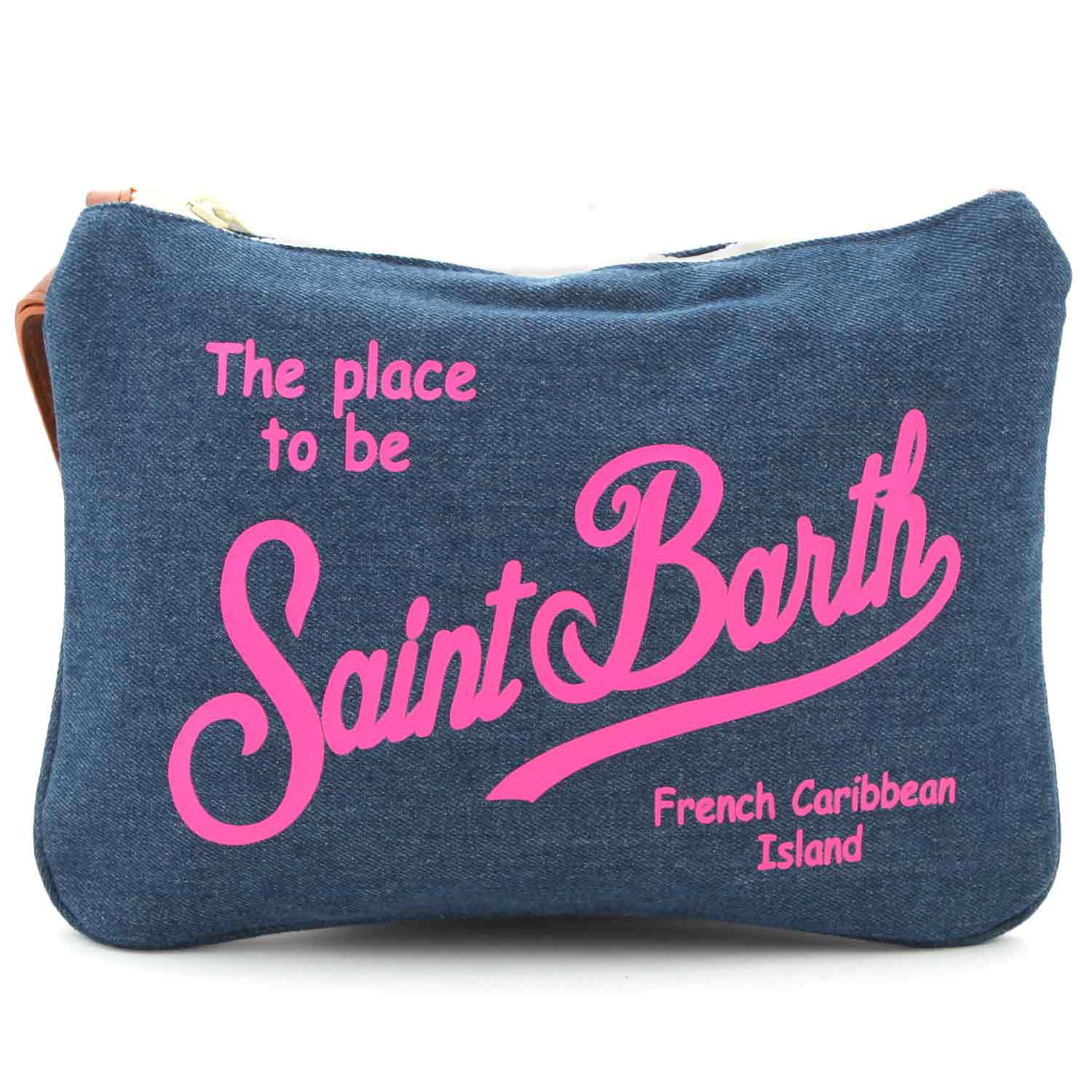 Pochette in denim logo fucsia fluo - annameglio.com abbigliamento moda