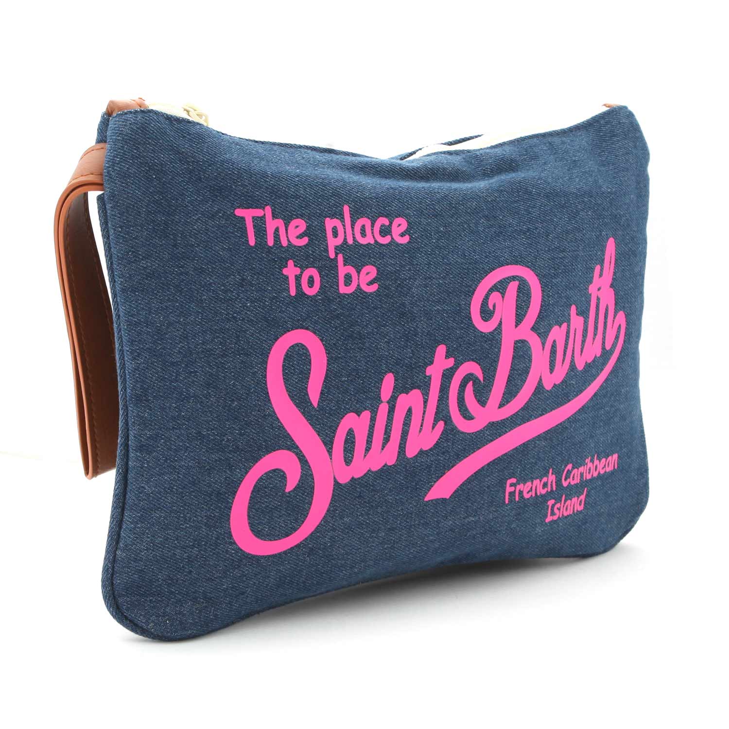 Pochette in denim logo fucsia fluo - annameglio.com abbigliamento moda