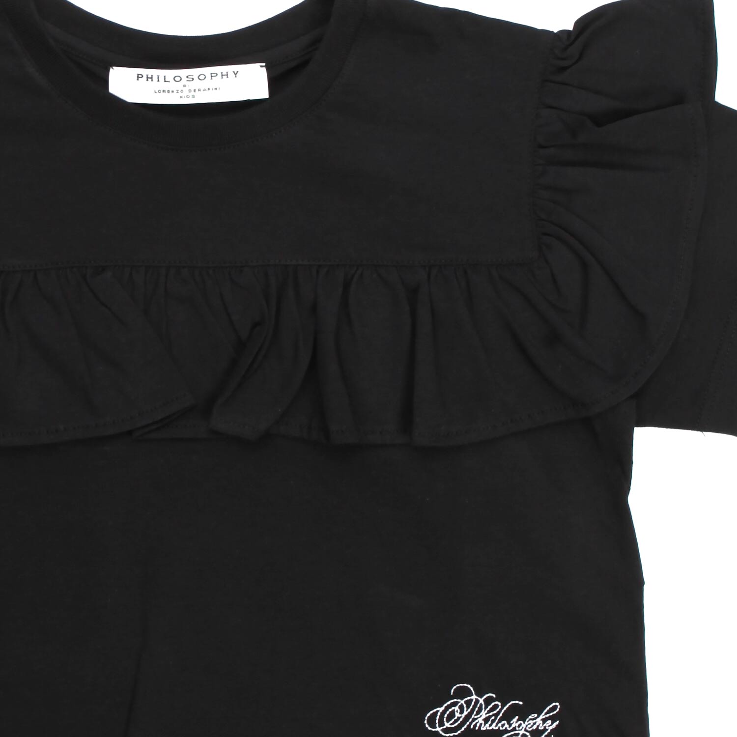 T-SHIRT NERA RUCHES TEEN E BAMBINA - annameglio.com abbigliamento moda