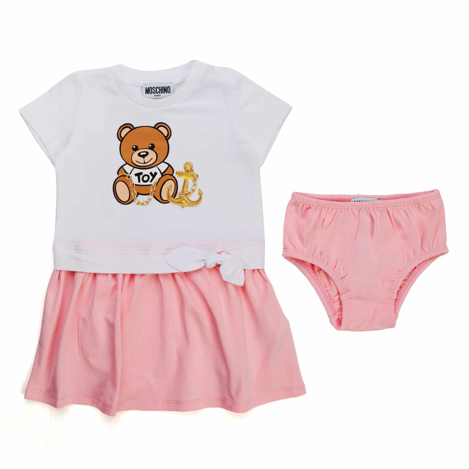 COMPLETINO BIMBA BIANCO E ROSA CON ORSETTO - annameglio.com abbigliamento moda