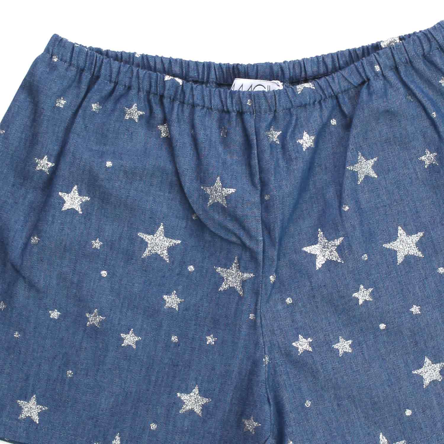 SHORTS BLU CON STELLE ARGENTO BAMBINA - annameglio.com abbigliamento moda