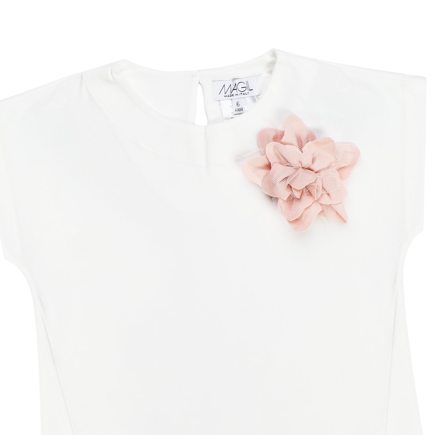 MAGLIETTA BIANCA CON SPILLA ROSA BAMBINA - annameglio.com abbigliamento moda