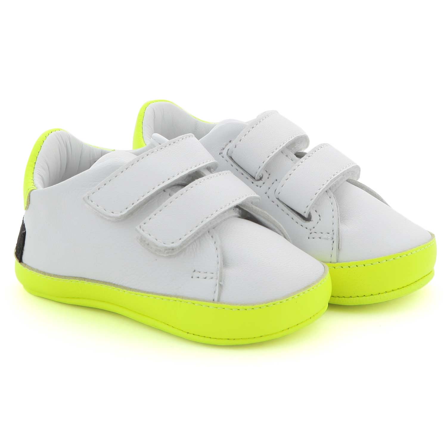 SCARPINA SNEAKER BIANCA E GIALLO FLUO NEONATA - annameglio.com abbigliamento moda