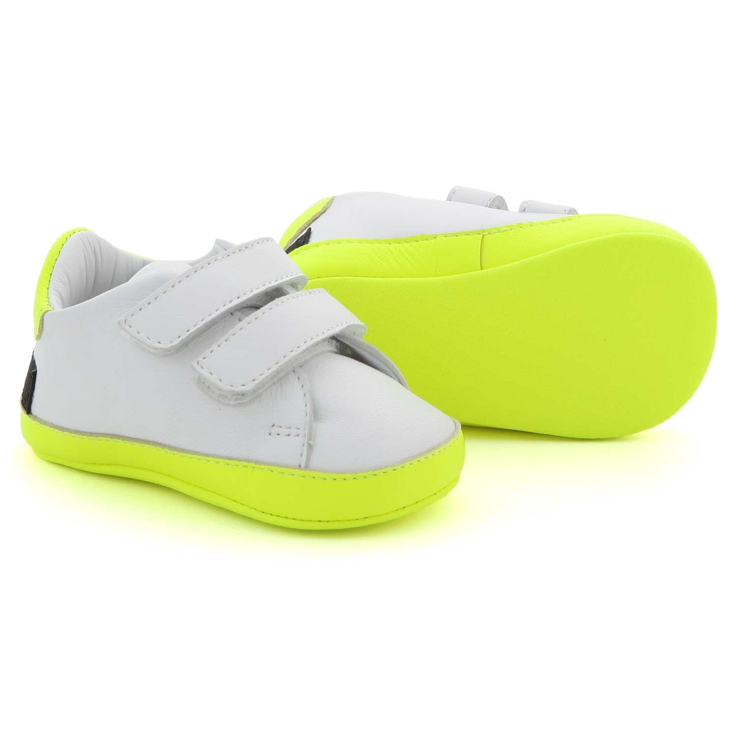 SCARPINA SNEAKER BIANCA E GIALLO FLUO NEONATA - annameglio.com abbigliamento moda