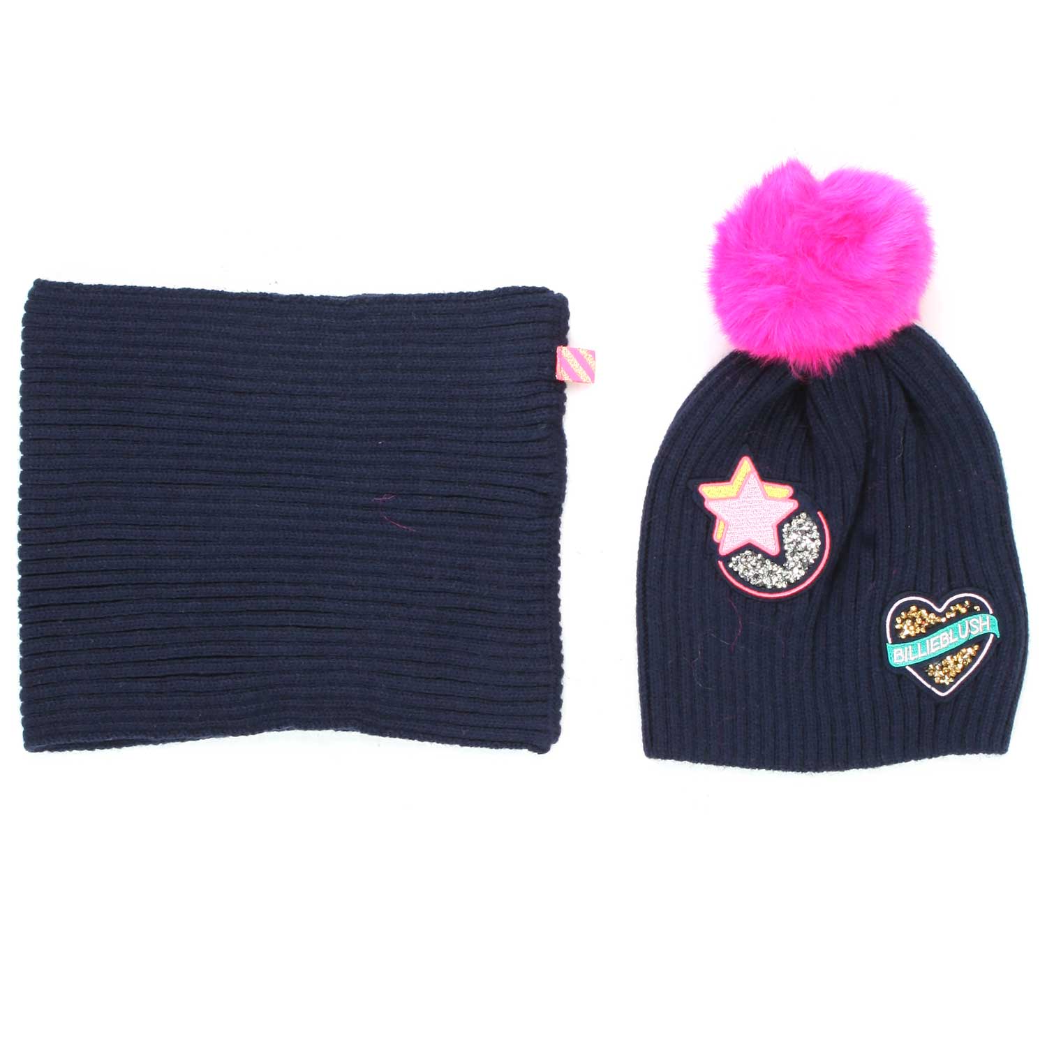 SET CAPPELLO PON-PON BLU E MAGENTA BAMBINA - annameglio.com abbigliamento moda