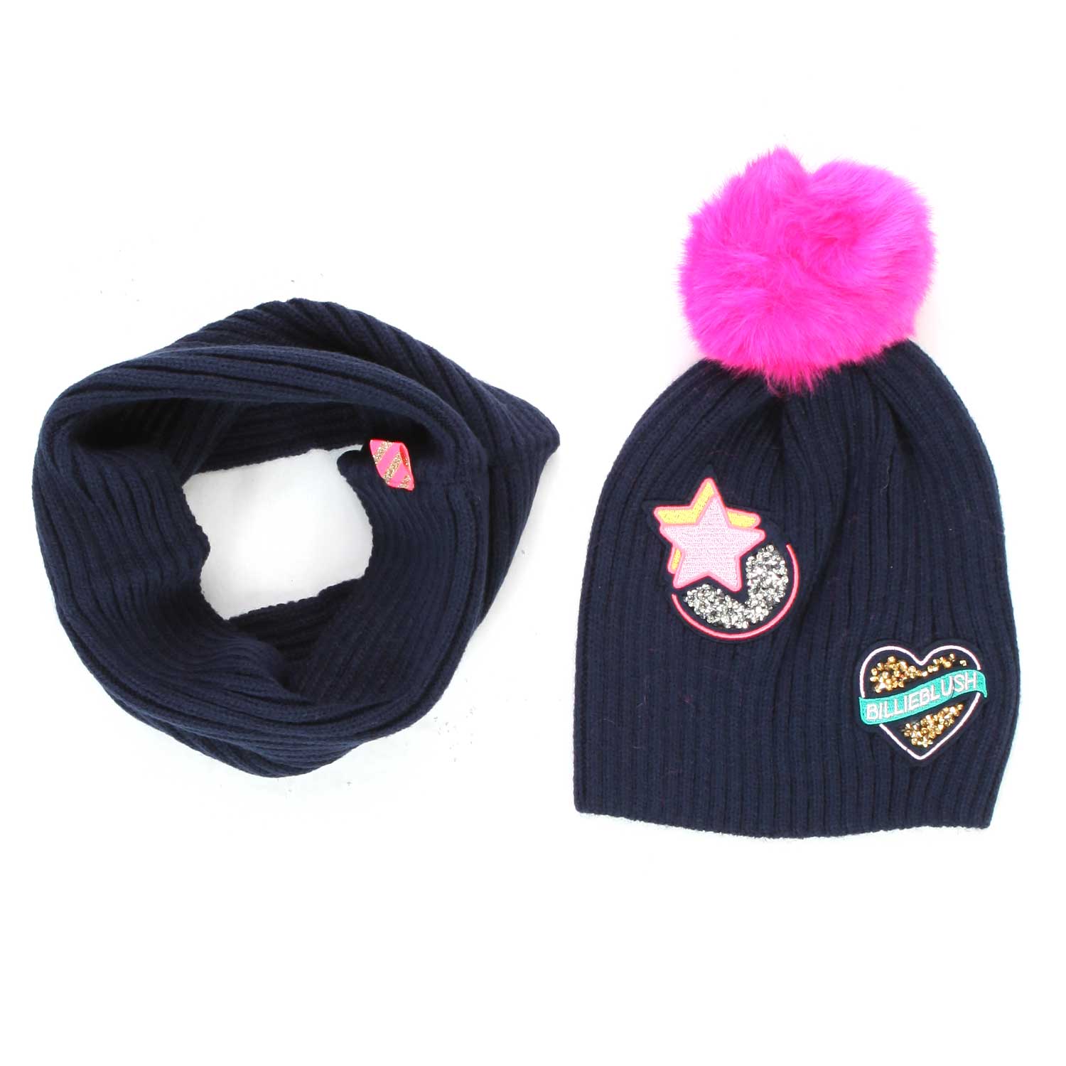 SET CAPPELLO PON-PON BLU E MAGENTA BAMBINA - annameglio.com abbigliamento moda