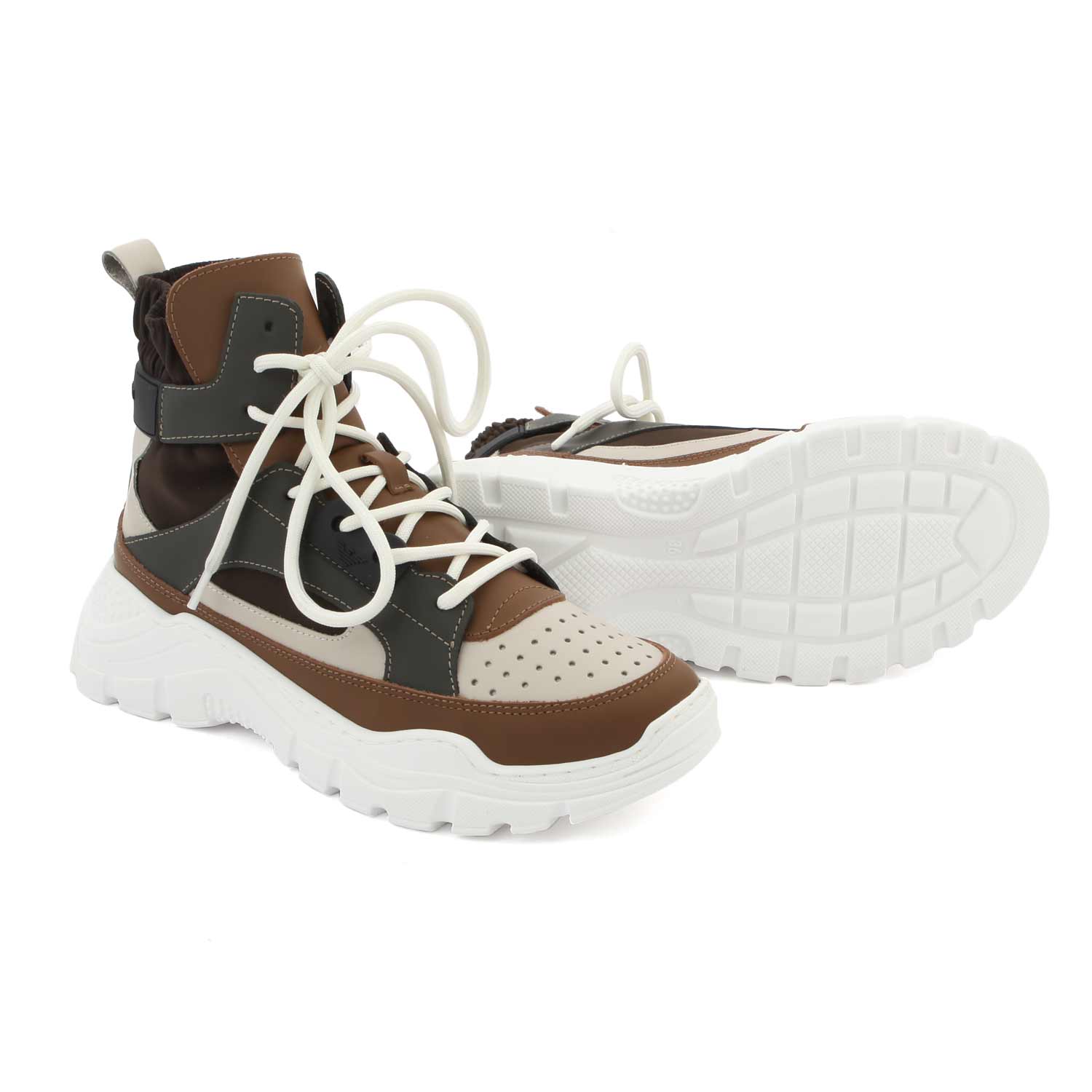 SNEAKER CHUNKY HIGH-TOP MARRONE-BEIGE TEENAGER - annameglio.com abbigliamento moda