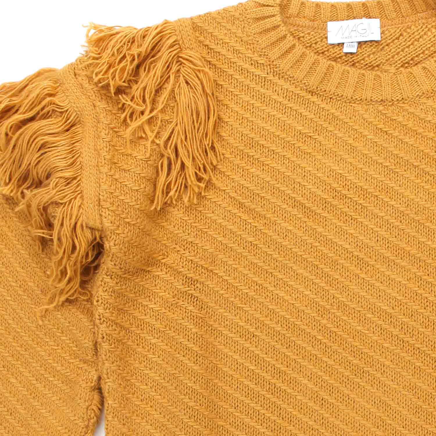 MAGLIONE SFRANGIATO GIALLO SENAPE BAMBINA E TEEN - annameglio.com abbigliamento moda