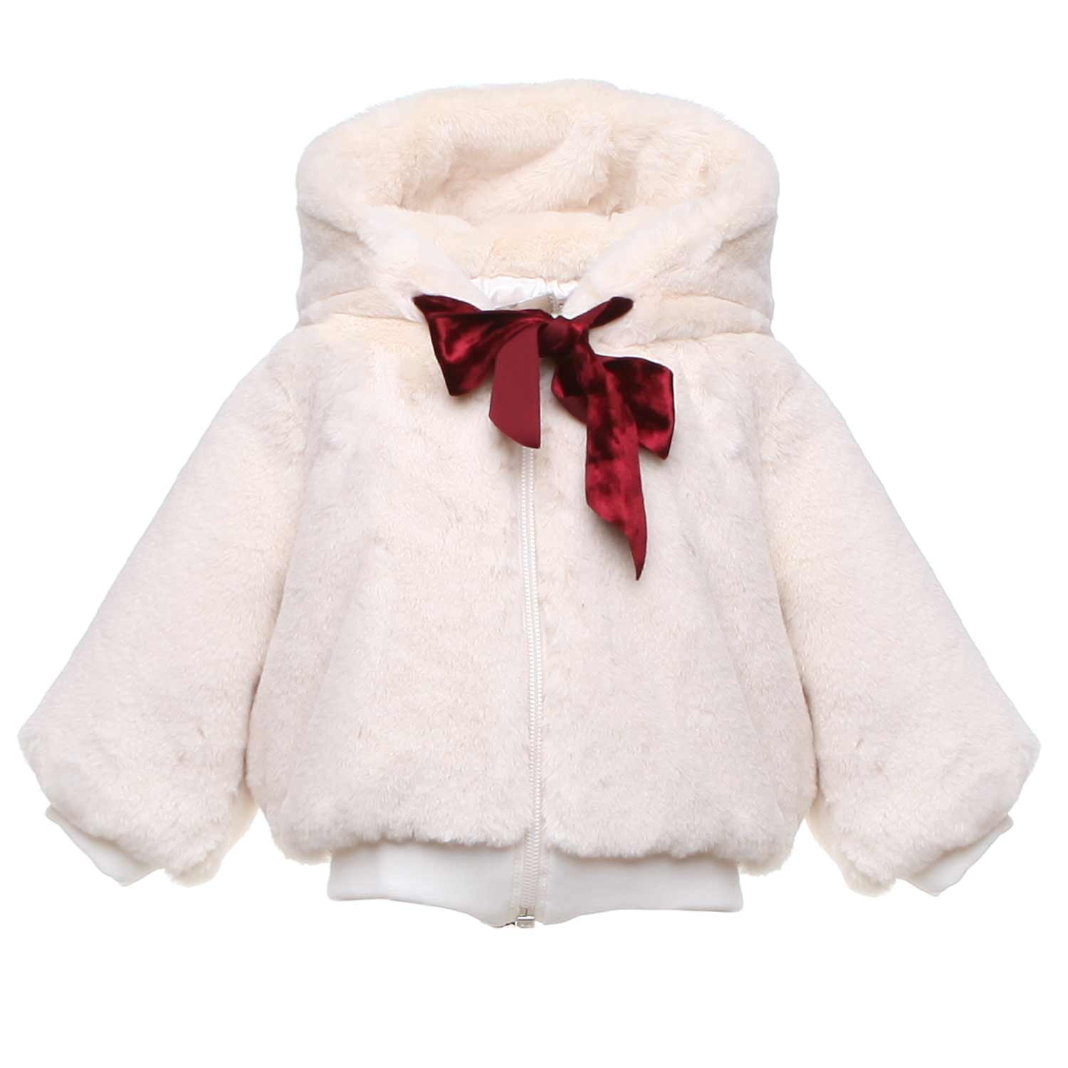 CAPPOTTINO PANNA CON FIOCCO BORDEAUX PER BIMBA - annameglio.com abbigliamento moda