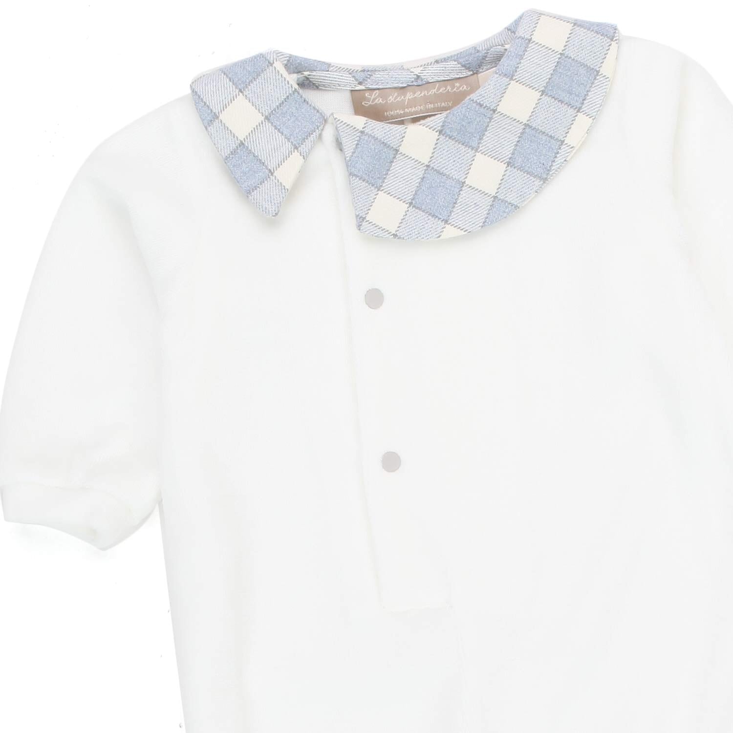 TUTINA BIANCA CON COLLETTO CELESTE PER NEONATO - annameglio.com abbigliamento moda