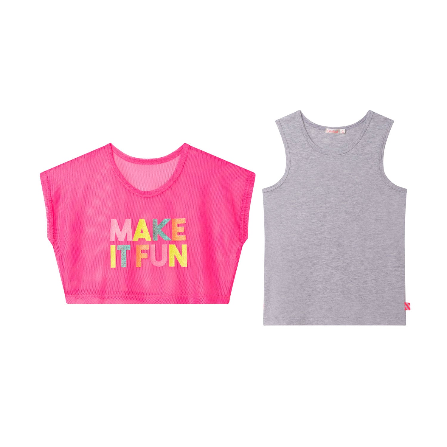 CANOTTA GRIGIA CON T-SHIRT IN RETE ROSA BAMBINA - annameglio.com abbigliamento moda