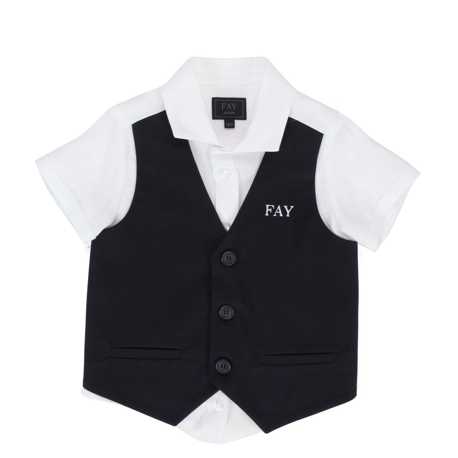 CAMICIA BIANCA CON GILET BLU INTEGRATO BABY - annameglio.com abbigliamento moda