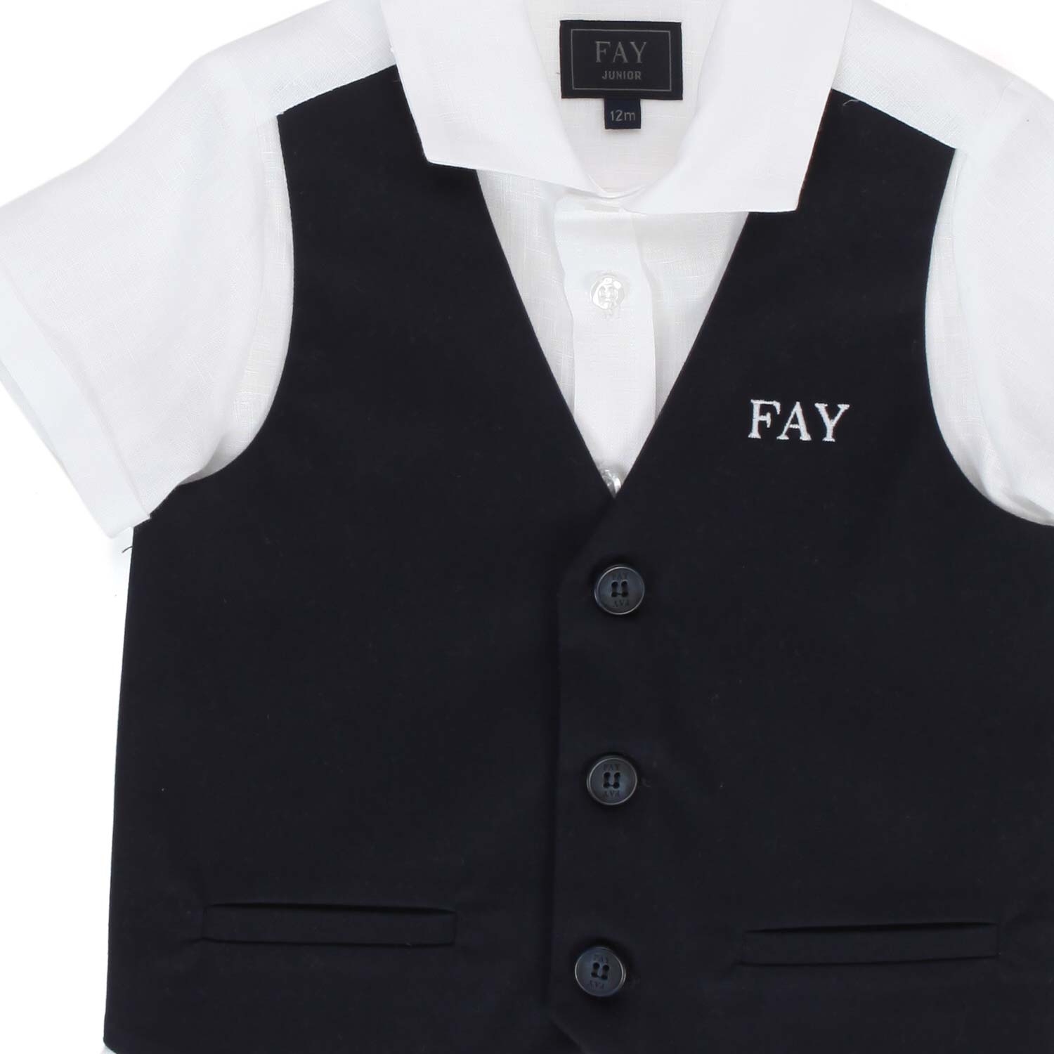 CAMICIA BIANCA CON GILET BLU INTEGRATO BABY - annameglio.com abbigliamento moda